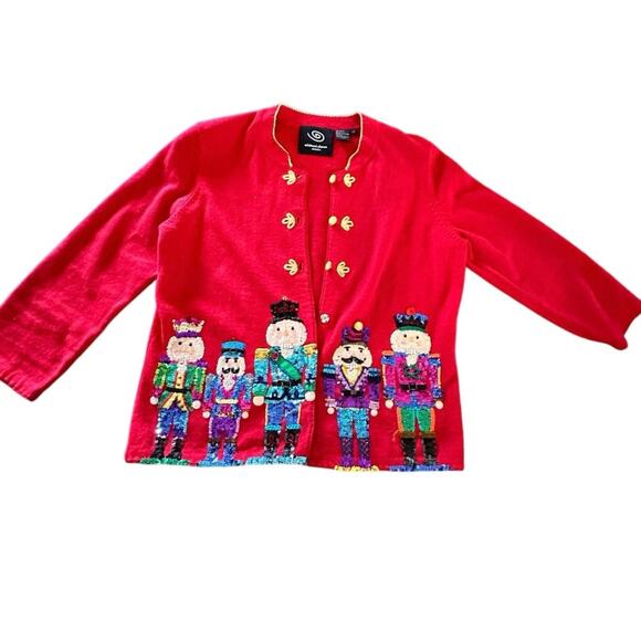 RARE Vintage Michael Simon Women's Red Nutcracker Cardigan Sweater Size Small - Picture 3 of 13
